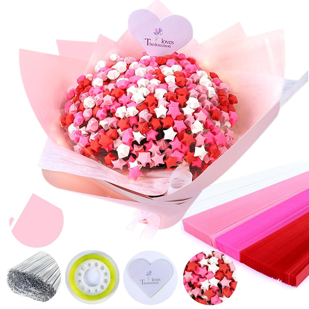 HASTHIP® Origami Stars Papers Pink Origami Paper Strips Pink Origami Paper Star Bouquet Handmade DIY Material Package Wishing Lucky Five-Pointed Star Origami Creative Birthday HASTHIP® Origami Stars Papers Pink Origami Paper Strips Pink Origami Paper Star Bouquet Handmade DIY Material Package Wishing Lucky Five-Pointed Star Origami Creative Birthday